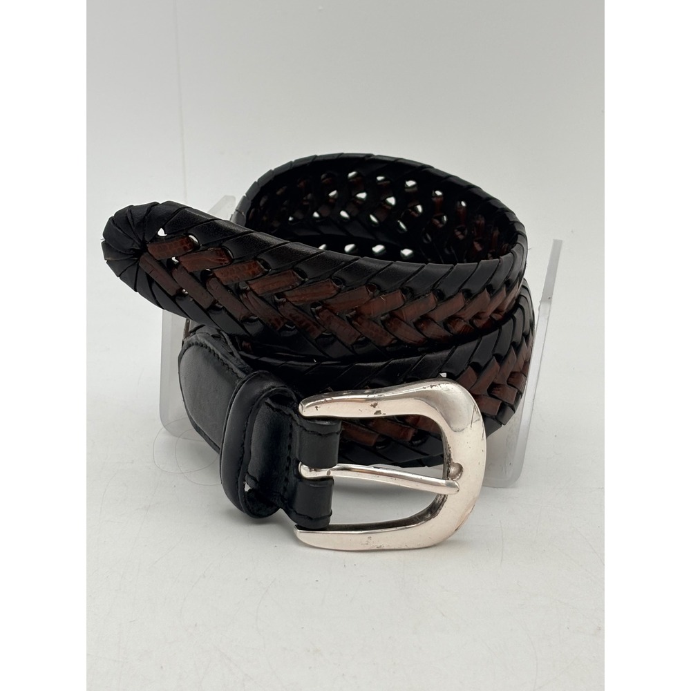Brighton Mens 36 Braided Leather Belt Black Brown Two Tone Woven Vintage 94603